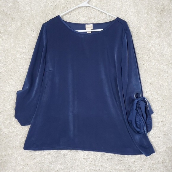 Chicos Women Grommet Sleeve Top Size 2 Petite‎ US 12 Blue Office Event Blouse - Picture 1 of 13